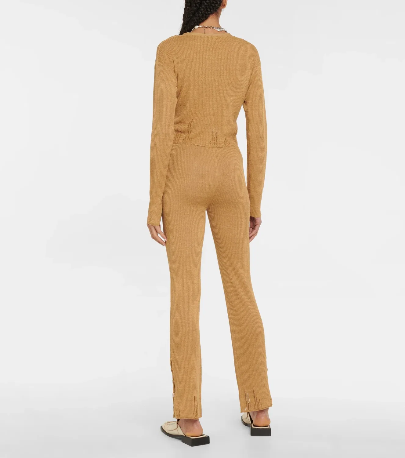 Укороченный кардиган с эффектом потертости Acne Studios, бежевый — фото 3