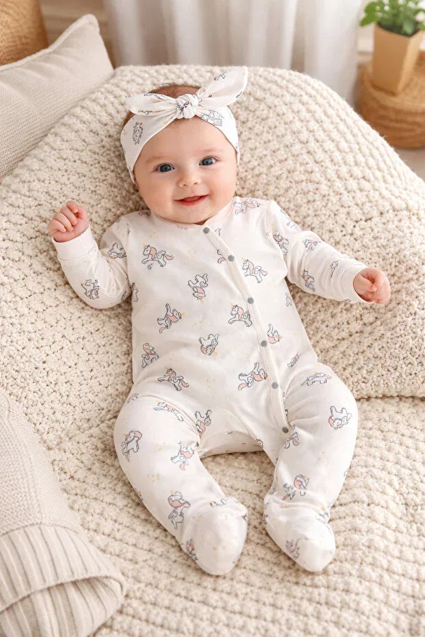Детский ромпер с принтом Organic Unicorn Printed Bandana Atlas Baby House, White