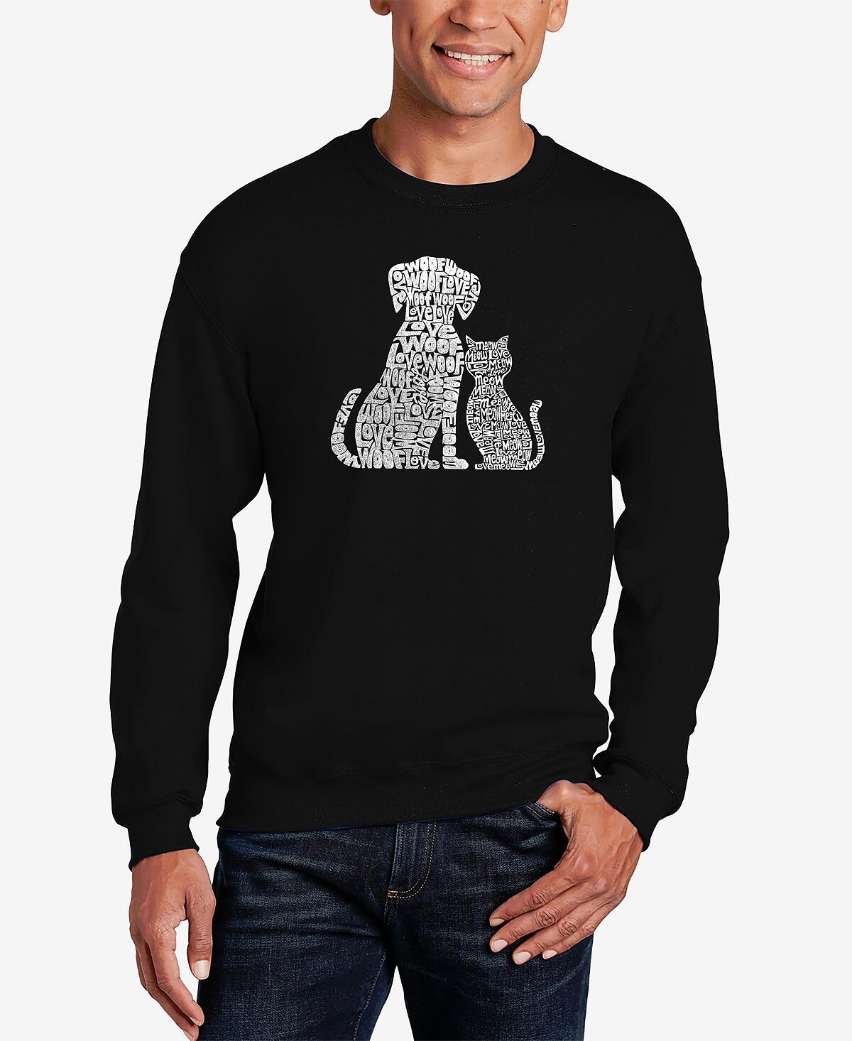 

Мужская толстовка с круглым вырезом и надписью word art dogs and cats LA Pop Art, черный
