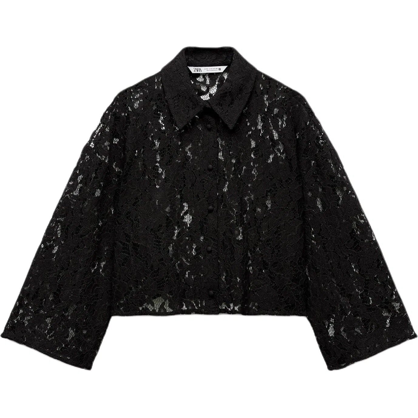 Женская блузка с отложным острым воротником Black ZARA, Черный