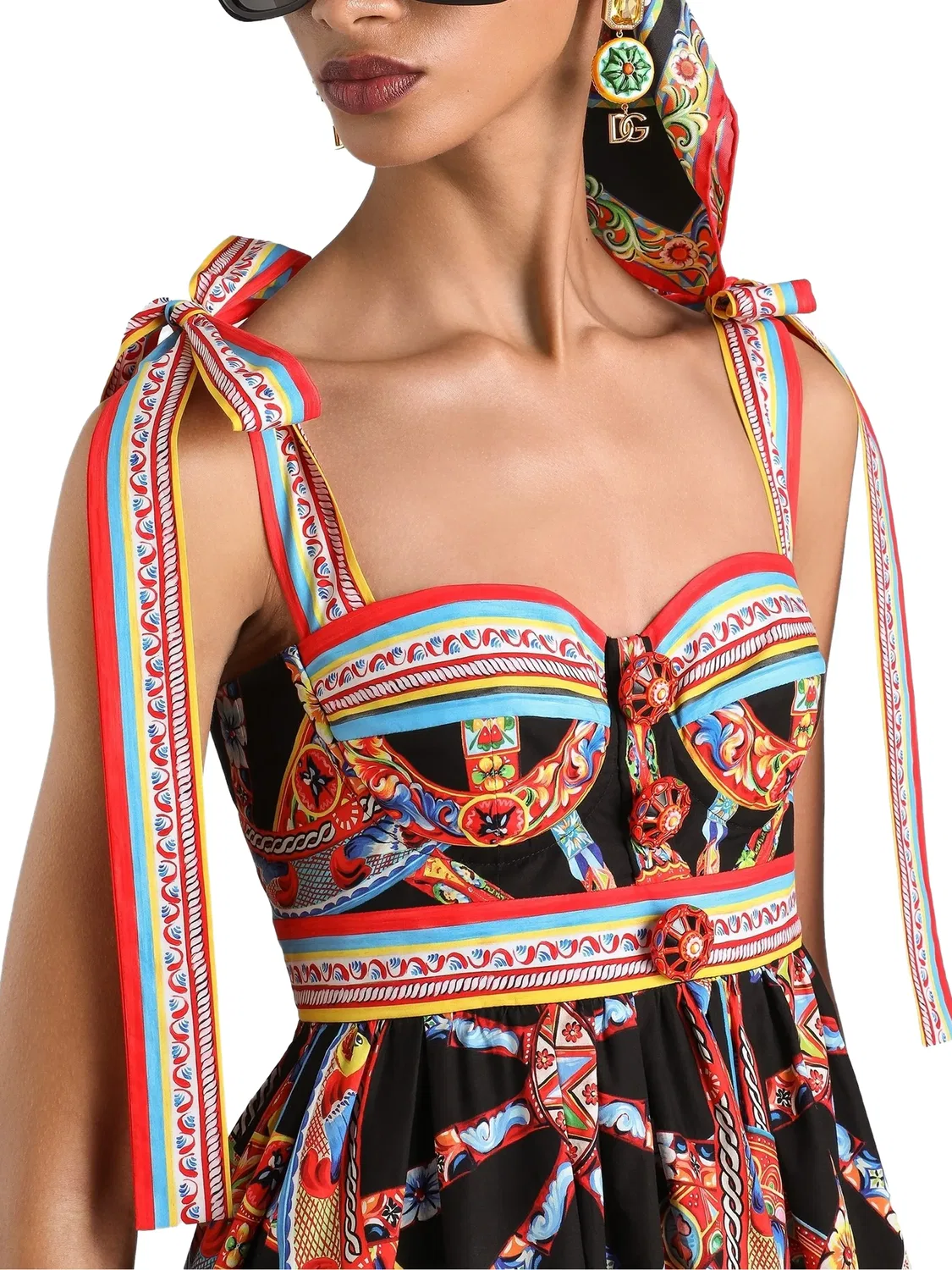 Dolce & Gabbana Платье из поплина с принтом Carretto, черный — фото 2