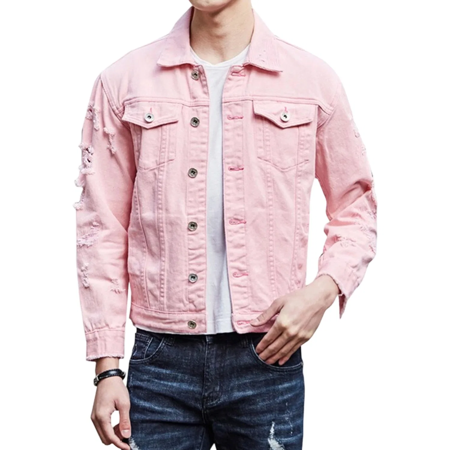 Мужская джинсовая куртка с рваным эффектом Trucker Coat, pink
