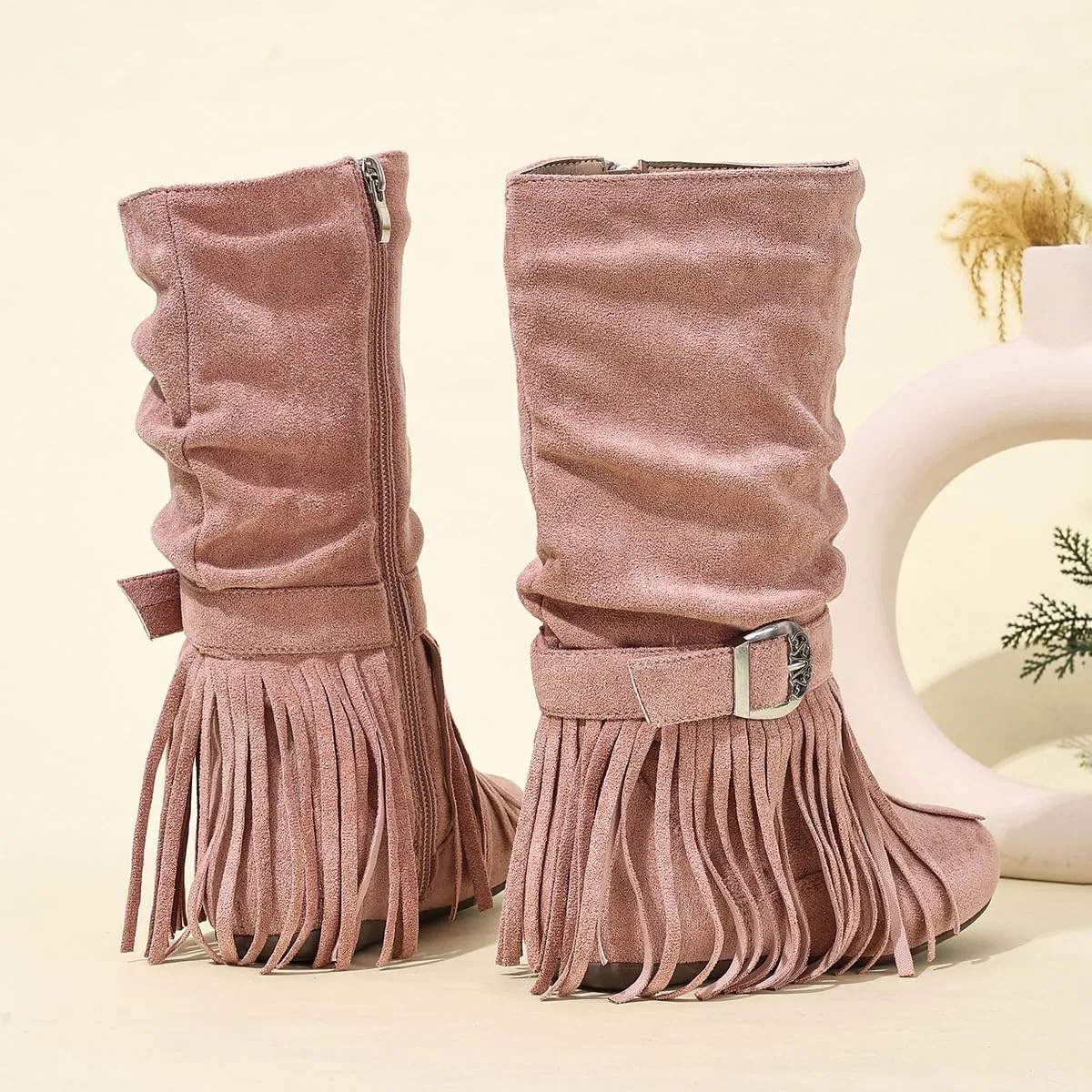 Детские сапоги для девочек с принтом Retro Tassel Cowboy Auhoho, Pink — фото 4