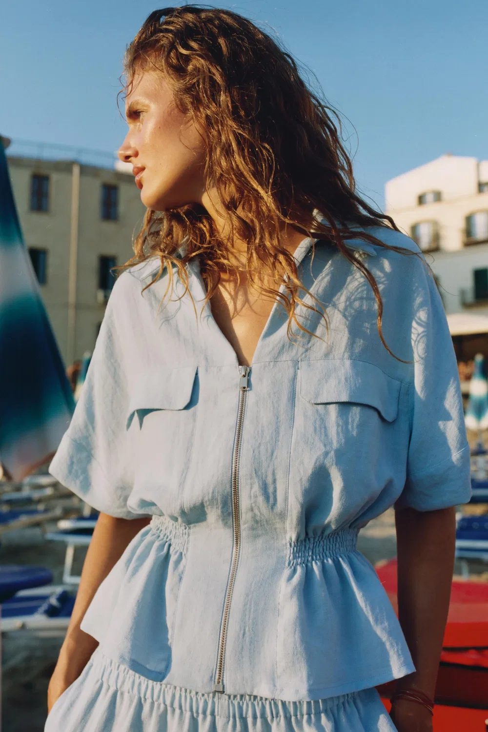 Рубашка-сафари на молнии ZARA, Sky blue — фото 2