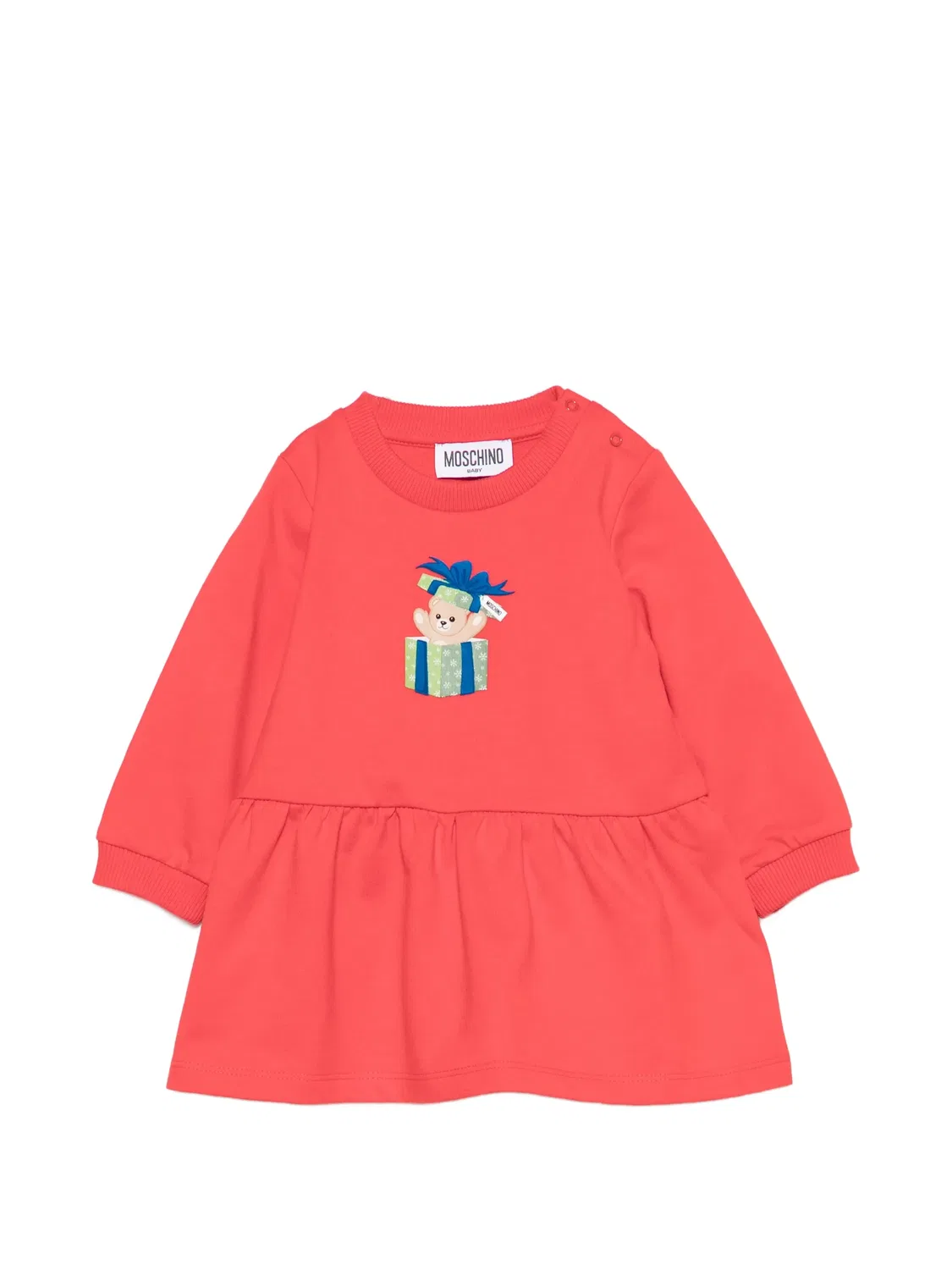 Платье клеш с принтом Teddy Bear кораллово-красное Moschino, красный