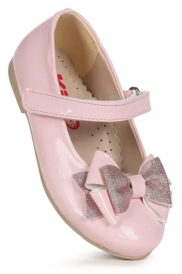 Детские балетки с блестками и бантом Silvery patent leather velcro sand glitter bow Kiko Kids, Pink