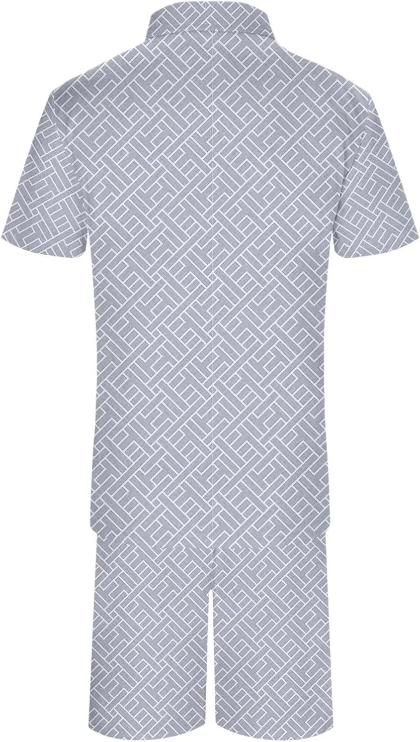 Спортивный костюм с поло и шортами, полосатый, A44 Light Grey — фото 3