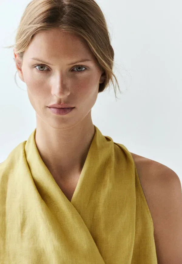 Блуза из льна Blouse Massimo Dutti, yellow, желтый — фото 3