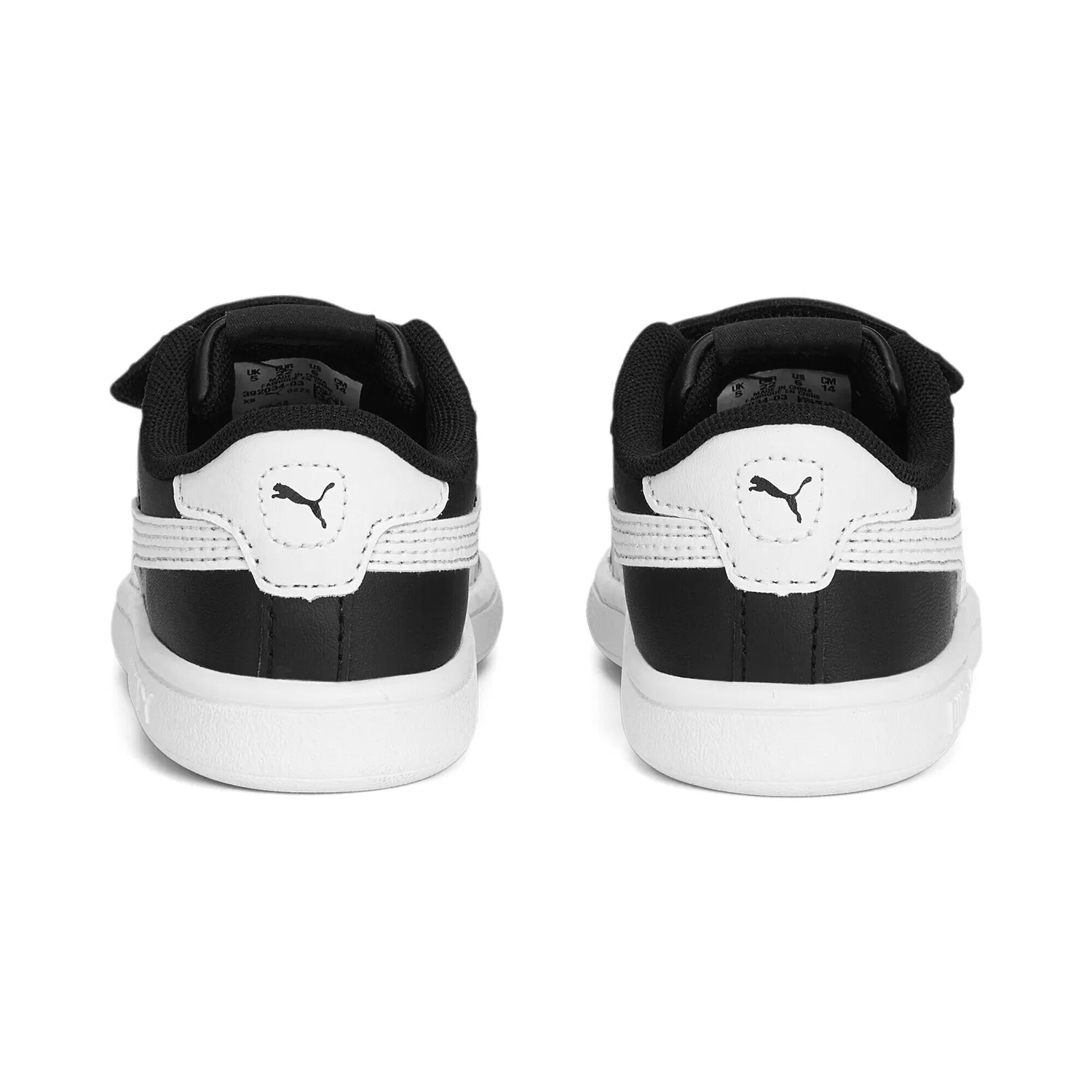 Детские кожаные кроссовки с липучками Smash 3.0 Puma, Schwarz Weiss Schwarz — фото 2