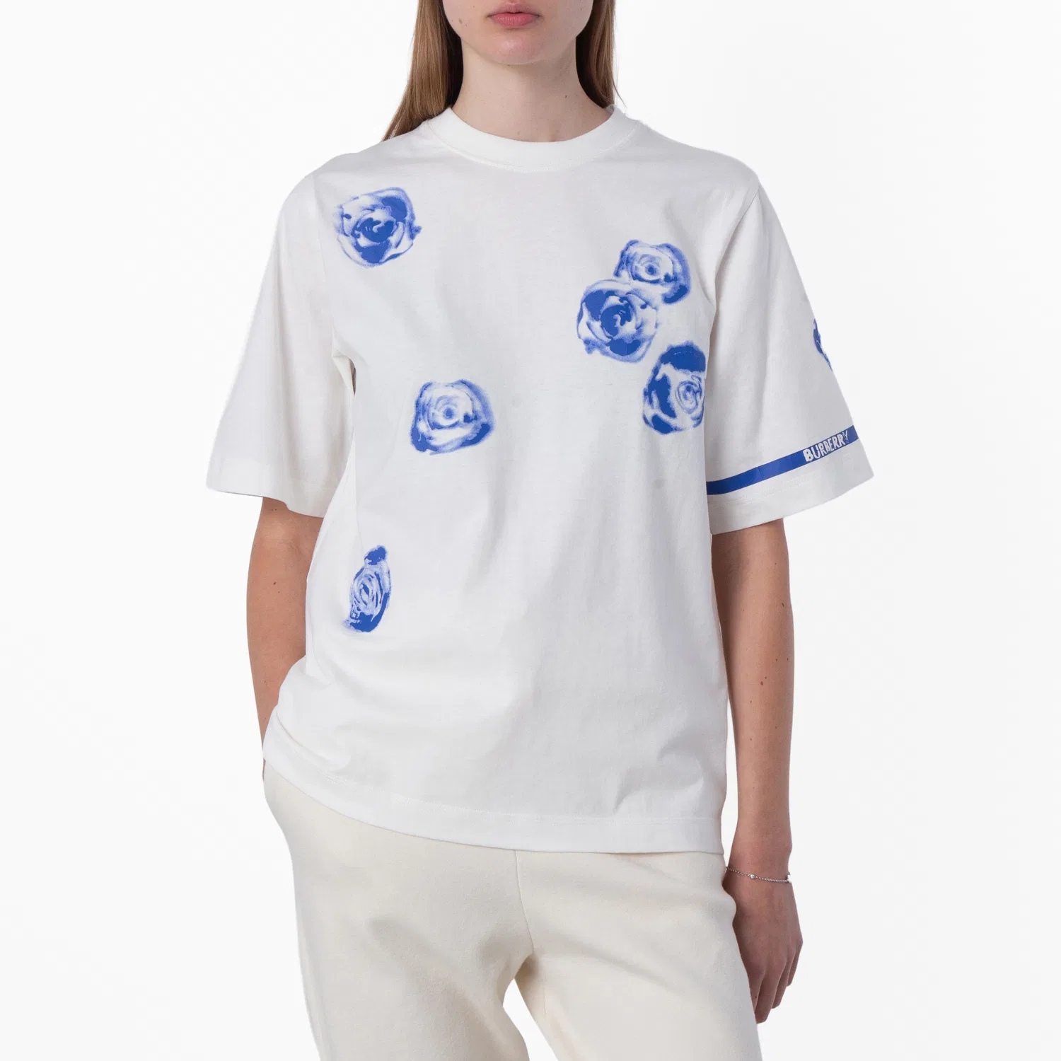 Футболка с принтом Rose Print Cotton Jersey T-Shirt Burberry, Rain