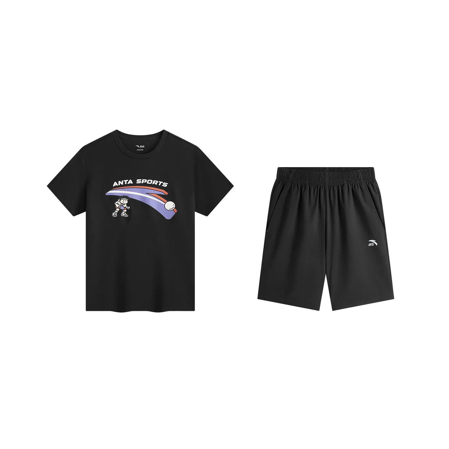 Детский повседневный спортивный костюм с круглым вырезом ANTA, Basic Black