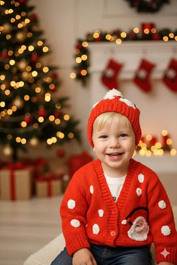 Детский кардиган с капюшоном New Year's Eve Glam El Örgüsü Cici Bebe, Red