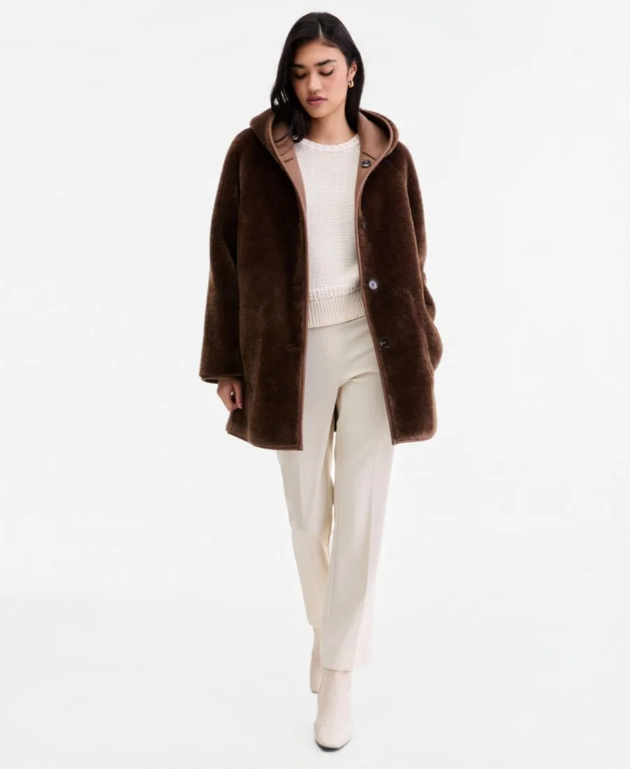 Женское пальто с капюшоном двустороннее Teddy Calvin Klein, Brown