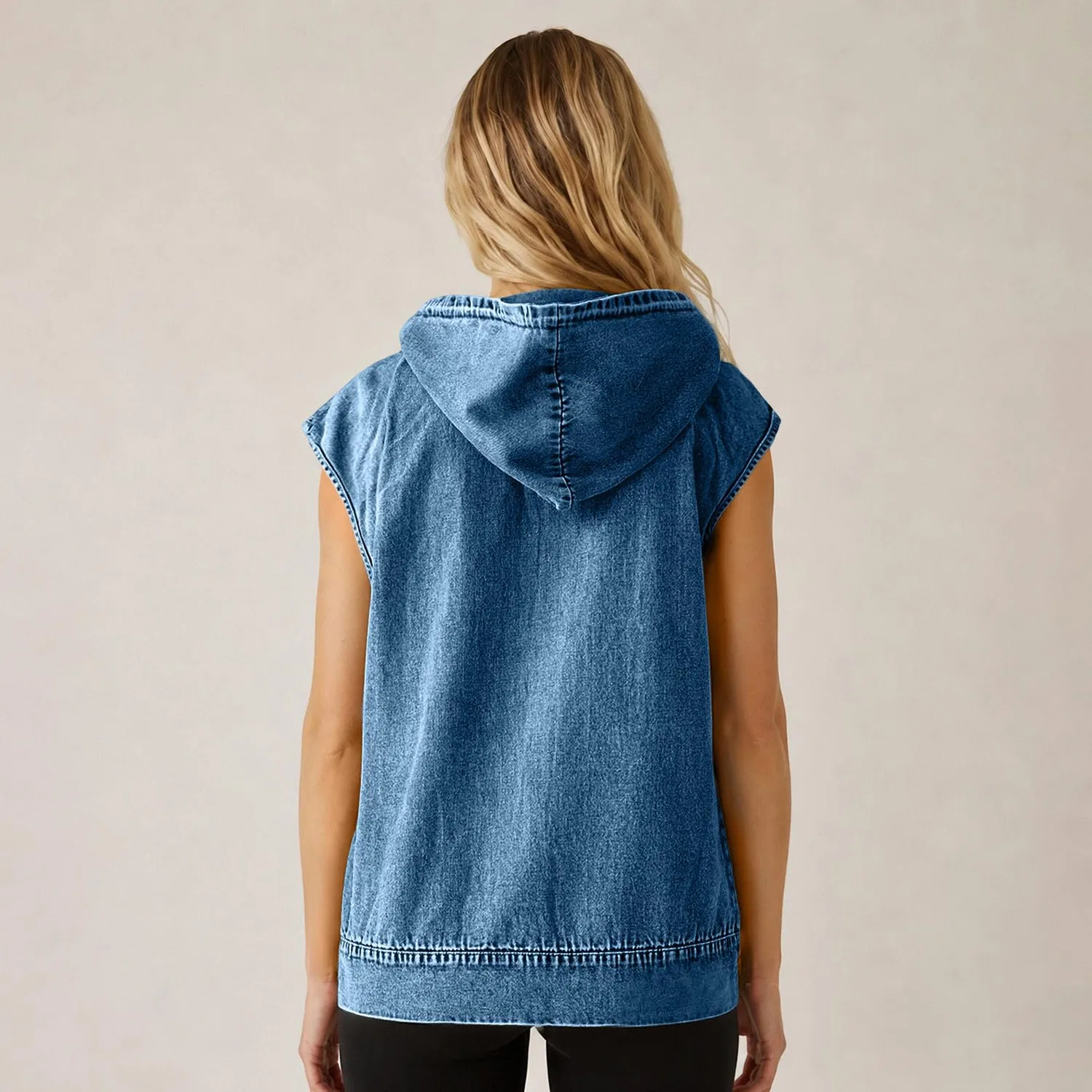 Женский джинсовый жилет без рукавов Trucker Jean Jacket, Blu 1 — фото 3