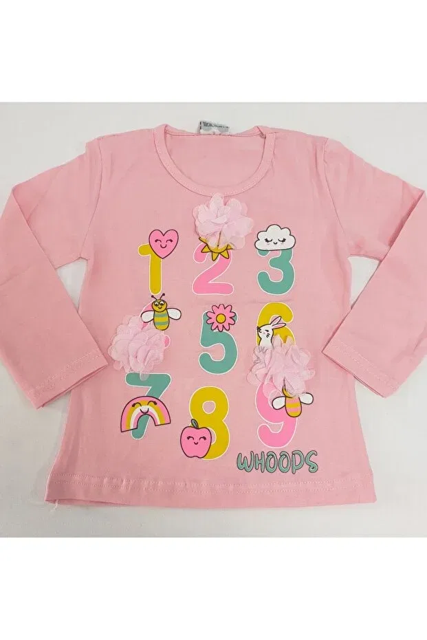 Детская футболка для девочек с принтом Girl'S number printed laser floral Lully Kids, Pink
