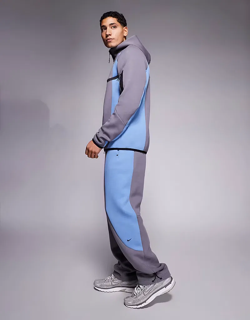 Спортивные брюки Nike Tech Fleece Pro с открытым низом, серые и темно-синие — фото 3