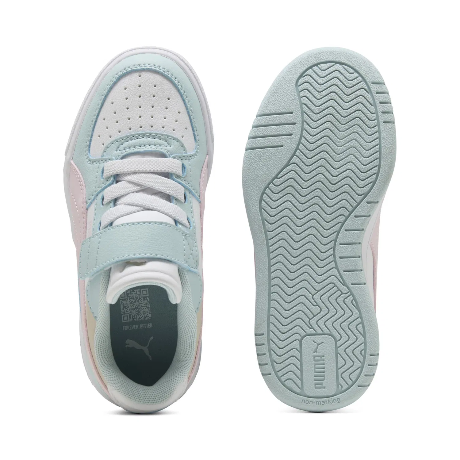 Детские кроссовки для девочек с принтом PUMA Sneakers Caven III Block PUMA, Aqua Glow Powder Pink White Blue — фото 4