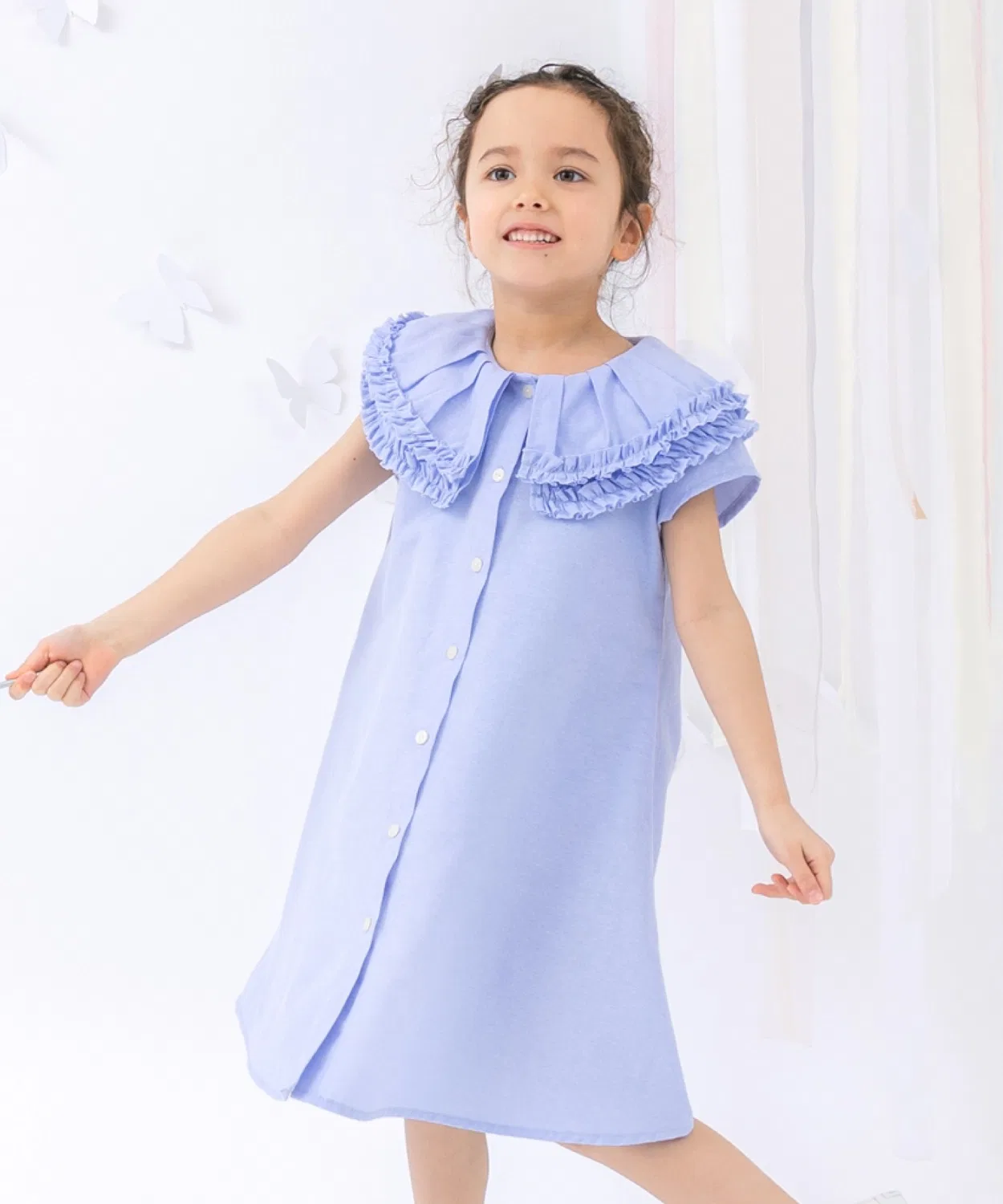 Детское платье-рубашка с воланами panpantutu, Light Blue