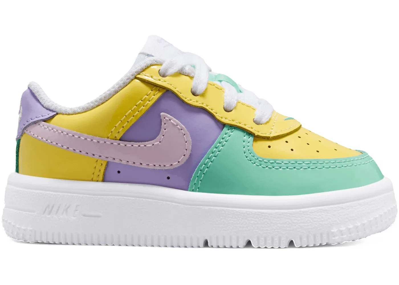Детские кроссовки с принтом Nike Force 1 Low Nike, Yellow Pulse Pink Foam Hydrangeas Emerald Rise White