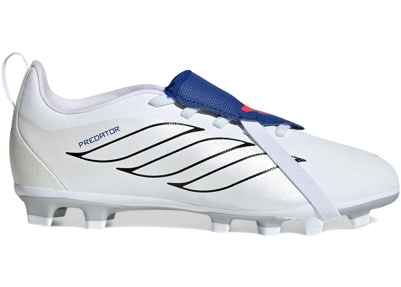 Детские бутсы с откидным язычком Adidas Predator Club Fold-Over Tongue FG/MG, Cloud White Zero Metallic Royal Blue