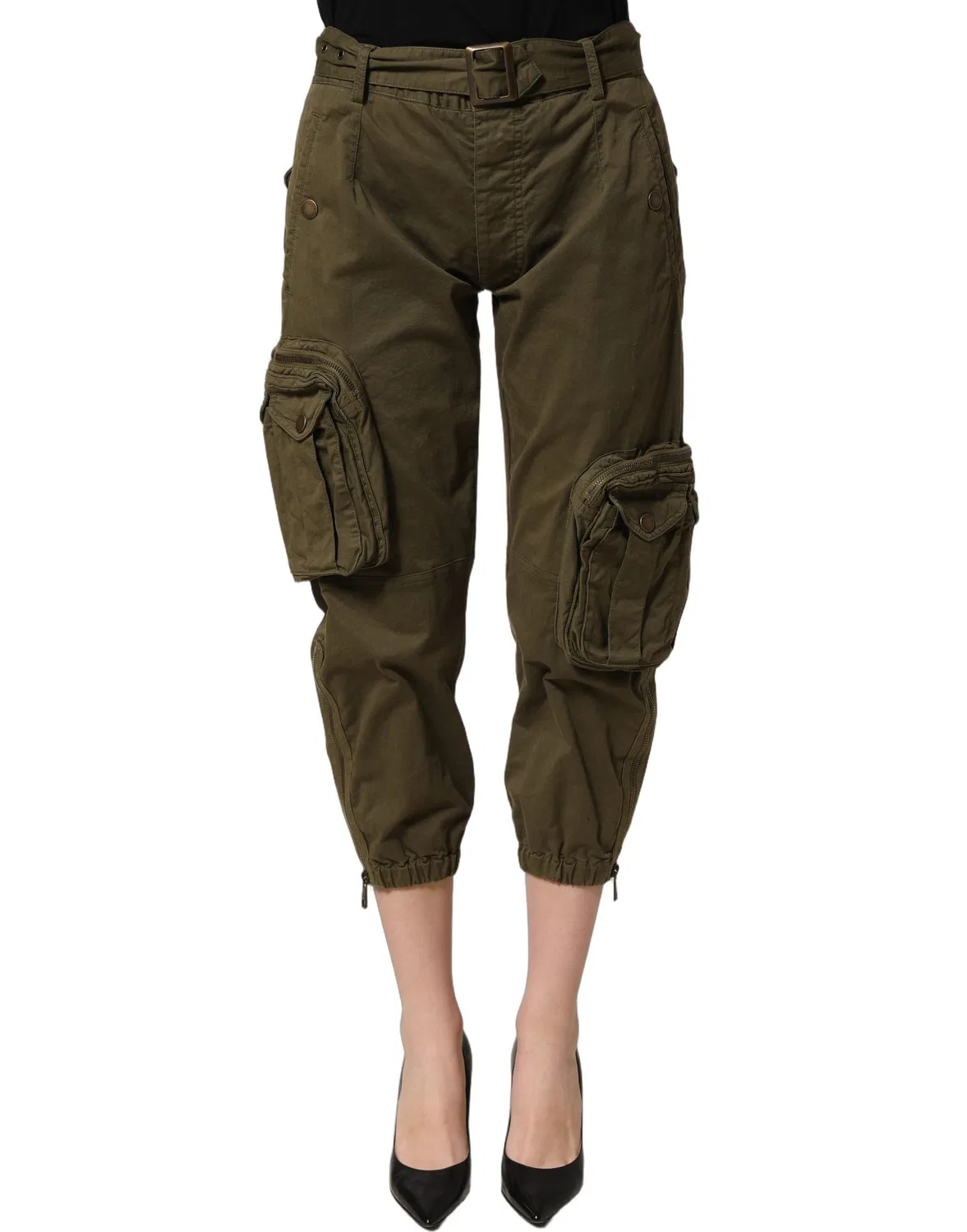 Женские брюки карго с высокой посадкой и ремнем High Waist Cargo Dolce & Gabbana, Olive Green — фото 4