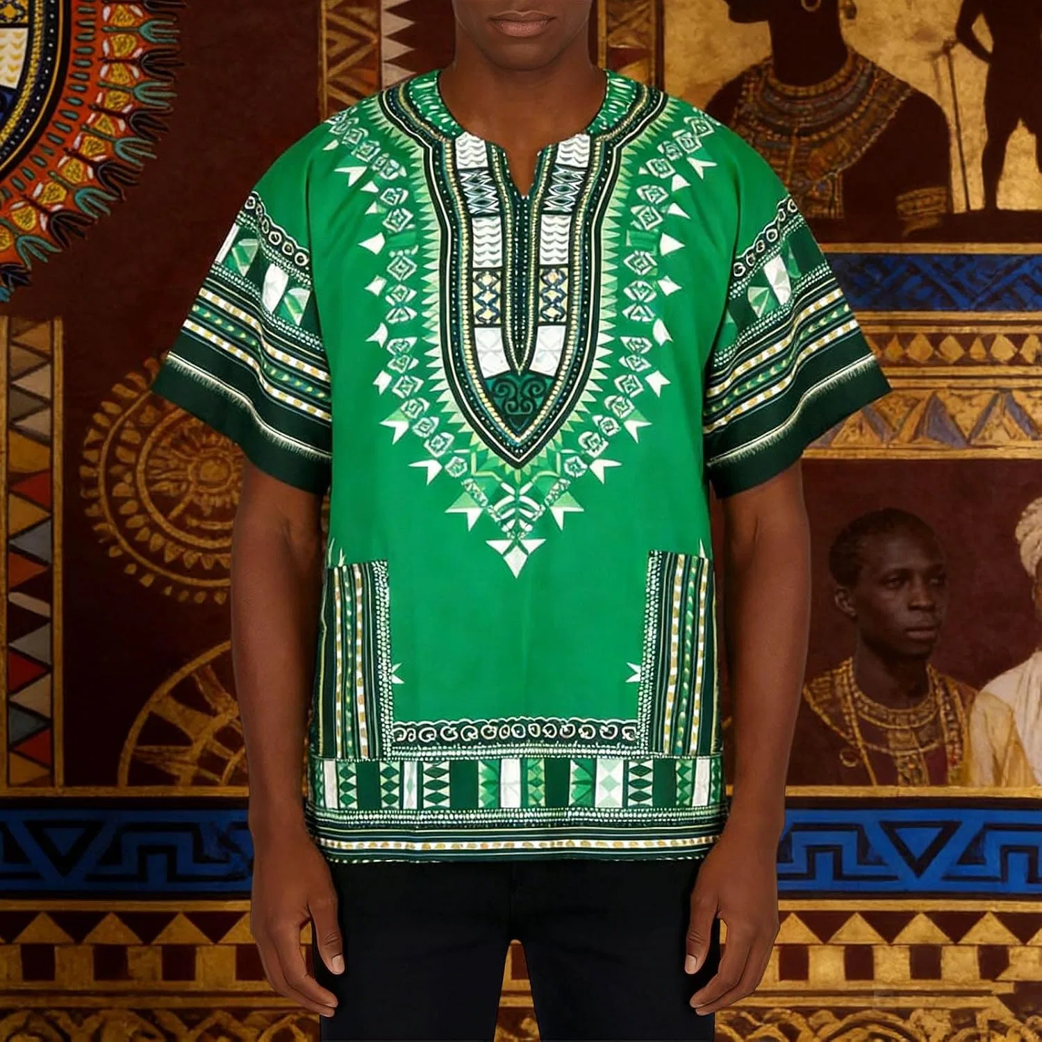 Мужская футболка с принтом Dashiki Loose Fit, Green — фото 3