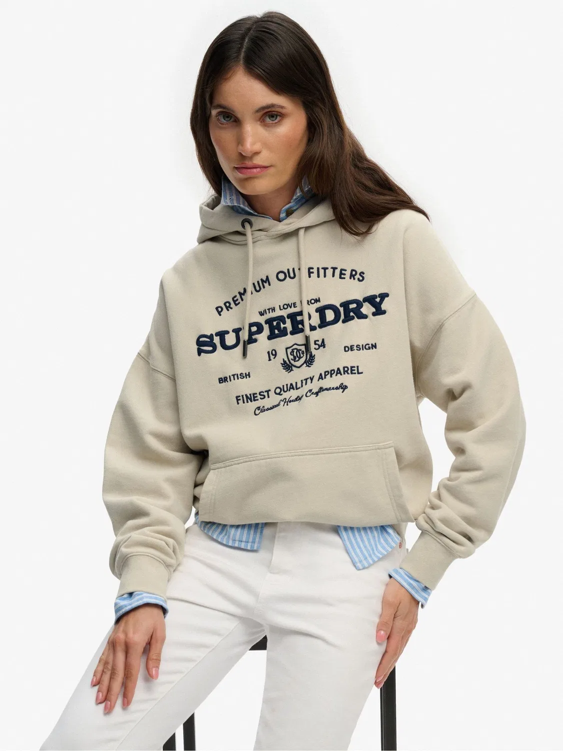 Худи оверсайз Superdry Luxe Casual Embroidered Relaxed, кремовый