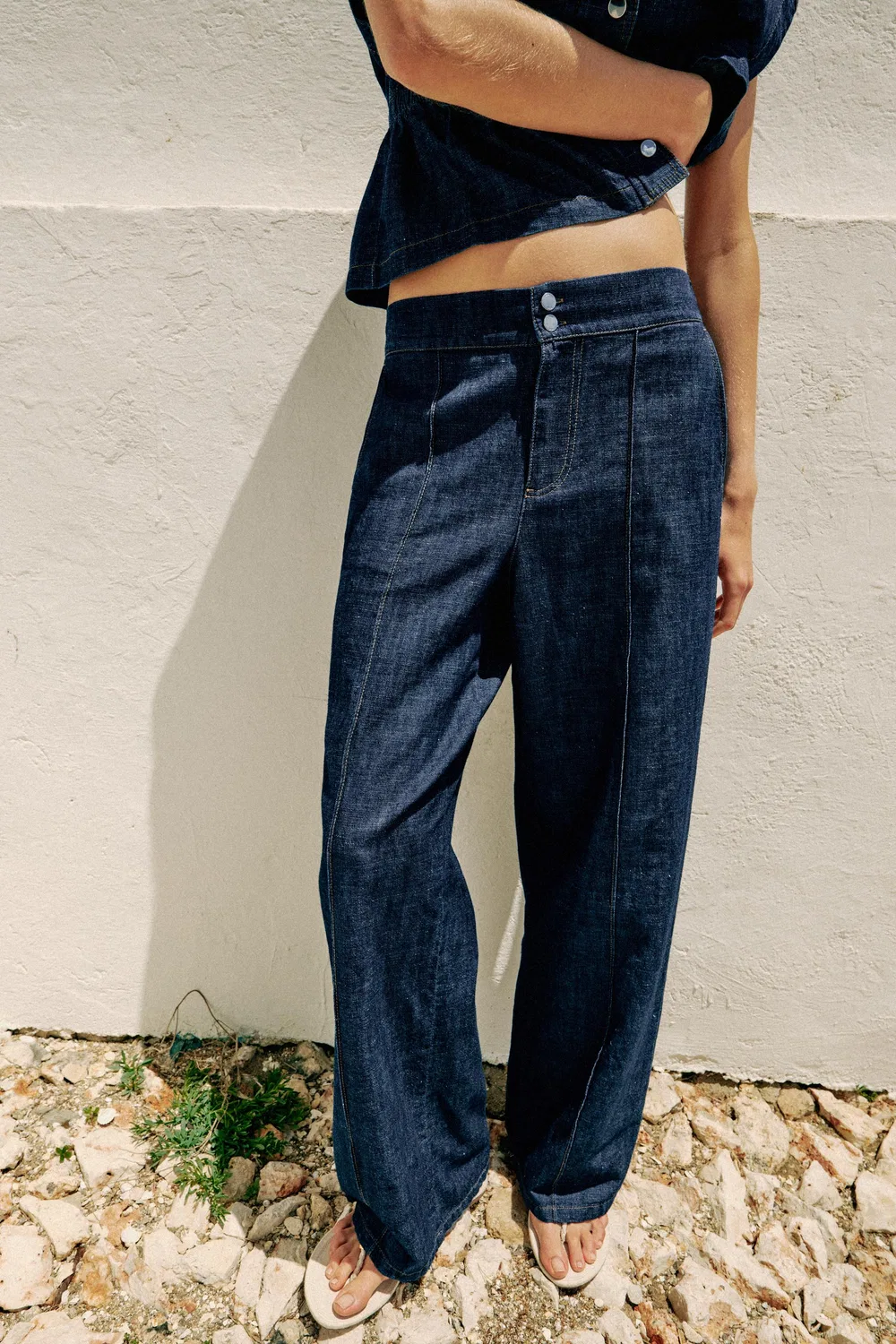 Прямые брюки из смеси льна ZARA, Indigo — фото 2