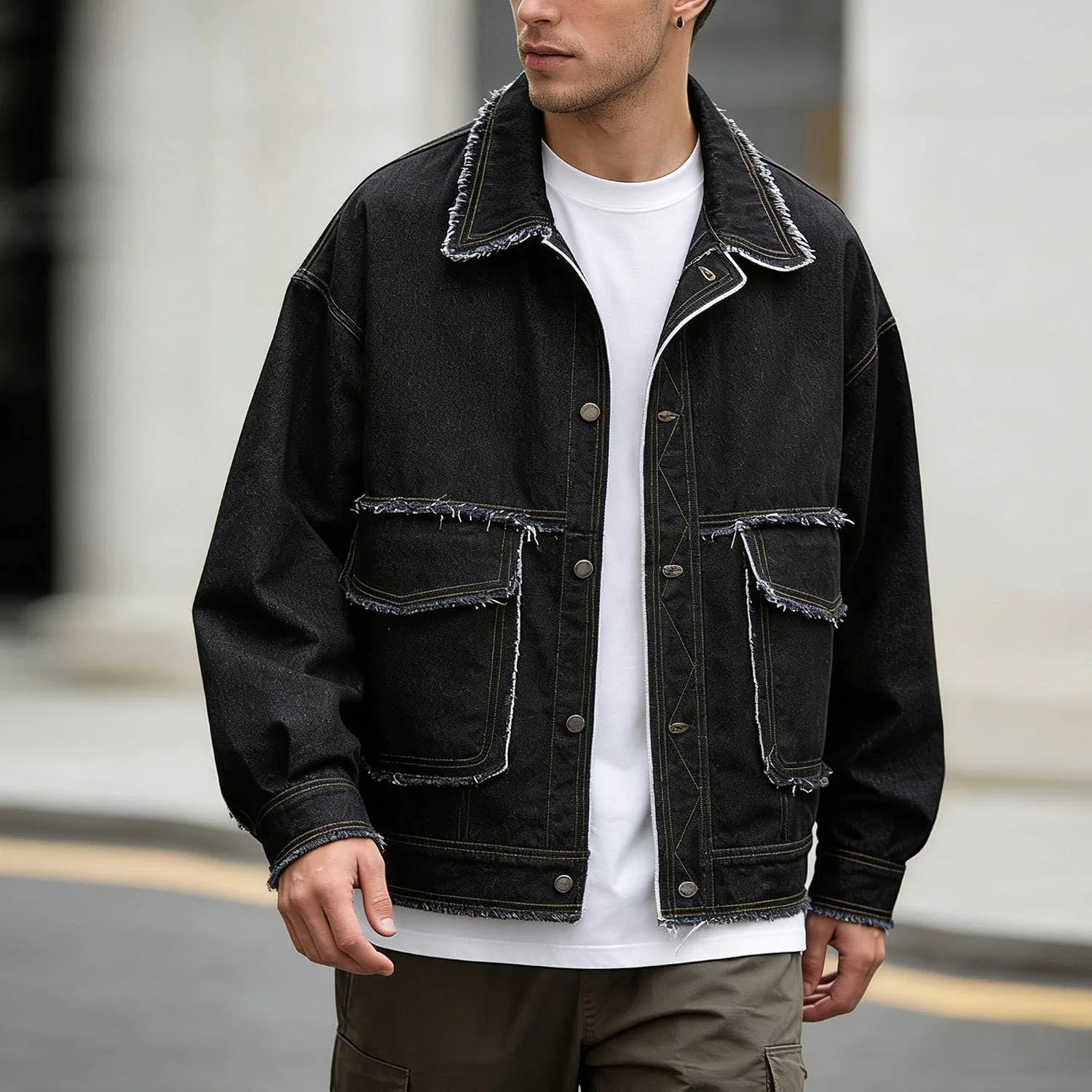 Мужская джинсовая куртка oversize, Vintage Trucker, чёрный — фото 4