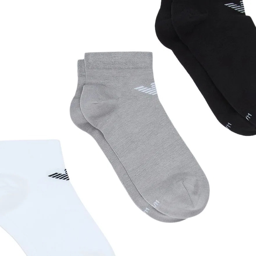 Носки Emporio Armani SS26 Ankle Socks, 3 пары, Black White Gray — фото 2