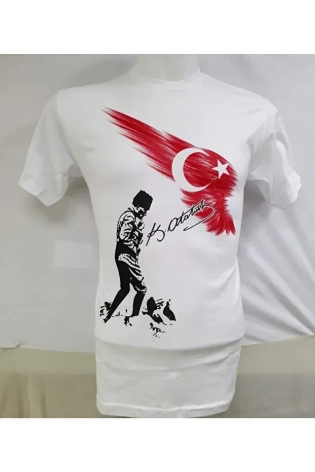 Детская футболка с принтом Crescent Star And Ataturk Noble Store, Red-White-Black