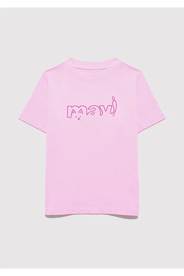 Детская футболка для девочек с принтом Logo Cat Printed Regular Fit Mavi, Pink-70973 — фото 3