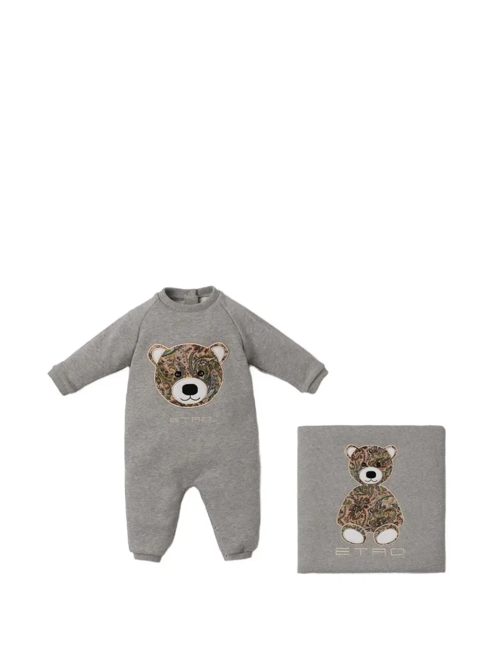 Флисовый комбинезон с инкрустированным мишкой Тедди Etro Kids, серый — фото 3