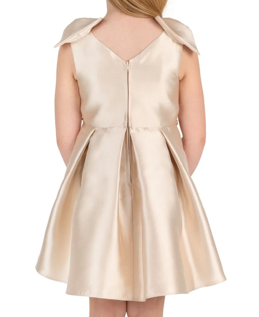 Платье-трапеция с бантом на плечах Mikado Bow Shoulder Pleated Dress Rare Editions, Champagne — фото 3