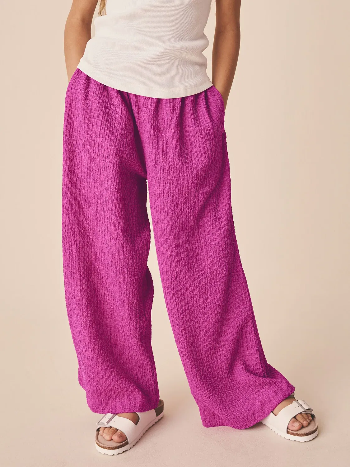 Широкие брюки из жатой ткани, Magenta Pink Next