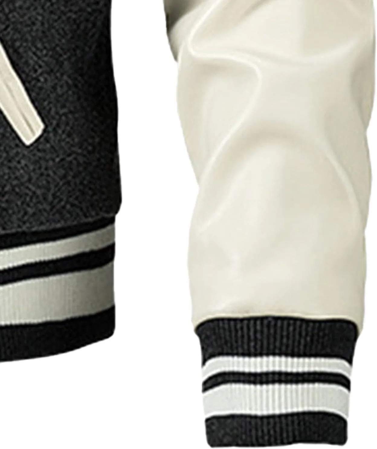 Мужская куртка-бомбер с принтом, Patchwork Leather Baseball Jacket, тёмно-серый — фото 4
