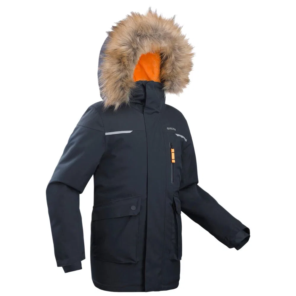 Детская куртка-парка с капюшоном DECATHLON, Graphite Gray/Fluorescent Light Orange