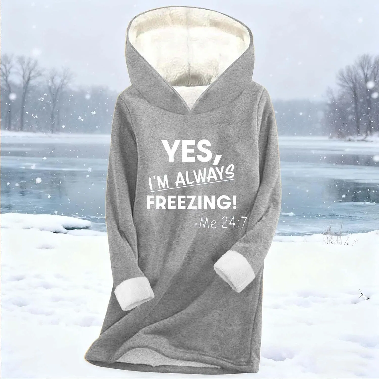 Женское худи с длинным рукавом Yes I'm Always Freezing Me 24:7, серый — фото 2