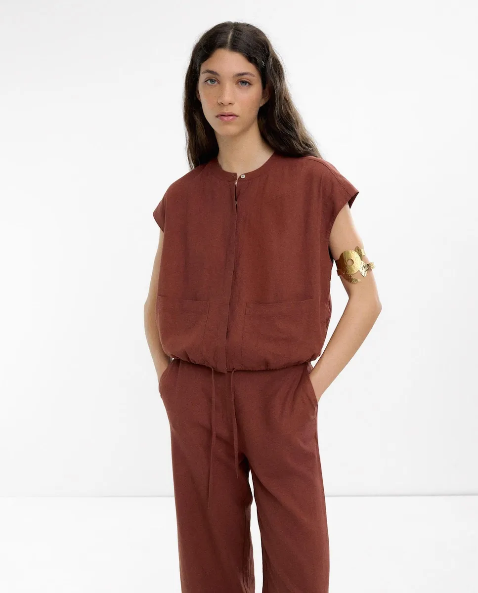 

Женская блузка с воротником-стойкой однотонная Parfois, серовато-красный