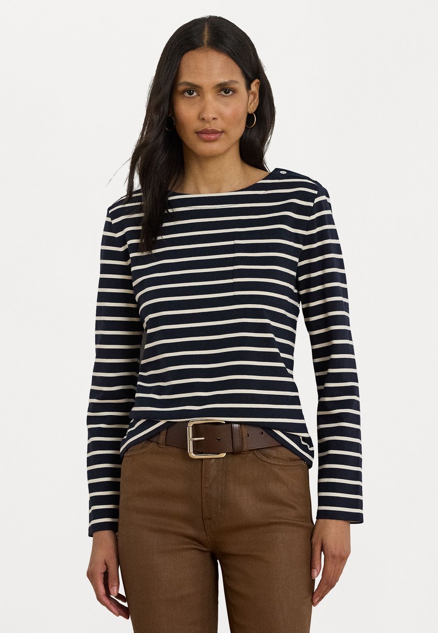 

Топ Lauren Ralph Lauren STRIPED JERSEY SNAP-TRIM BOATNECK TOP, Lauren Navy/Mascarpone Cream/Dark Blue