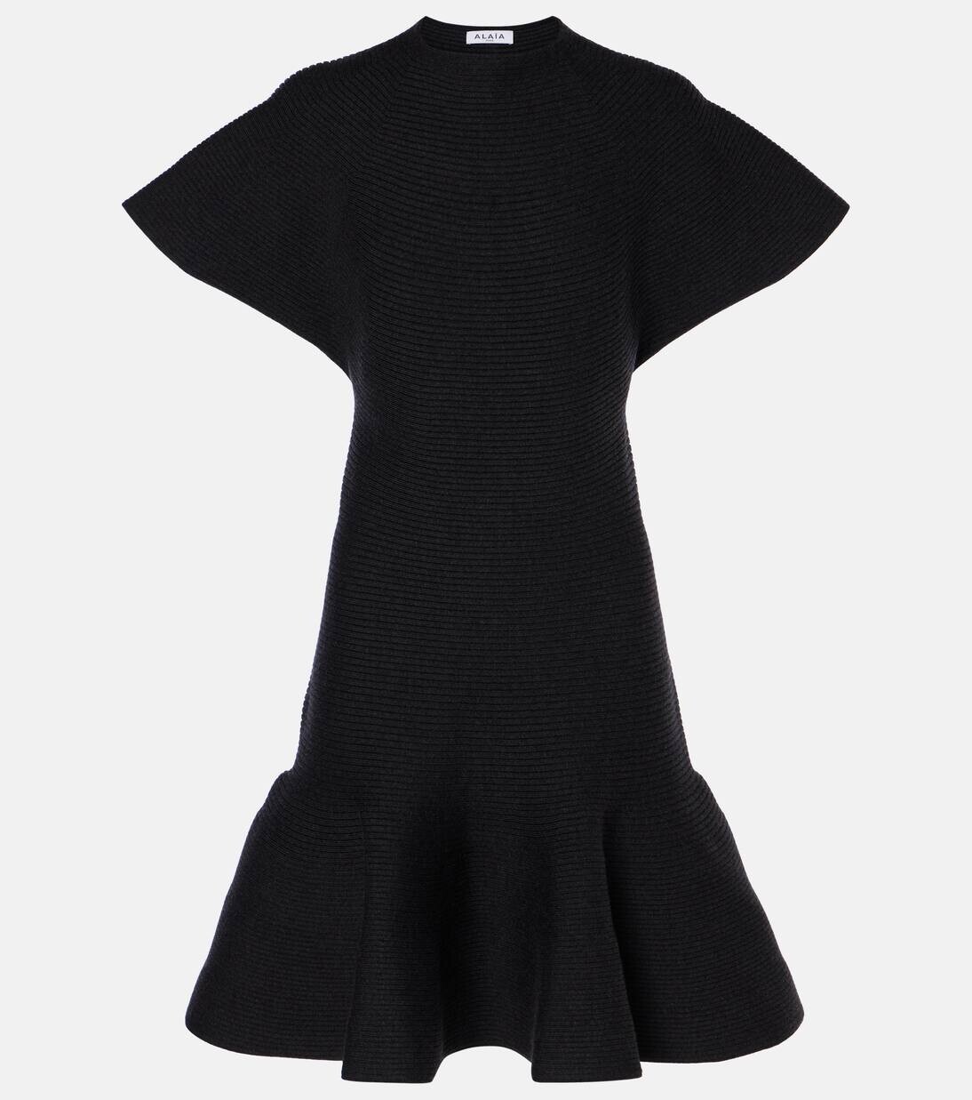 Мини-платье из смесовой шерсти Alaïa, цвет ebene