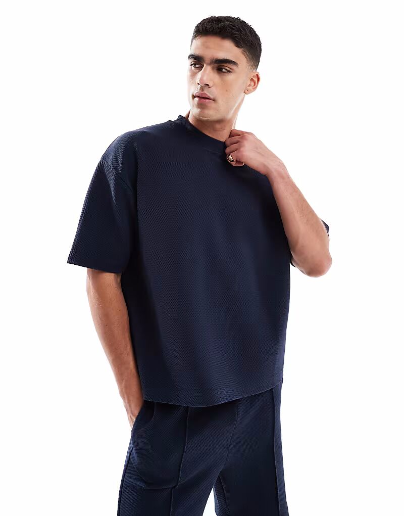 

ASOS DESIGN свободная фактурная рубашка-поло темно-синего цвета