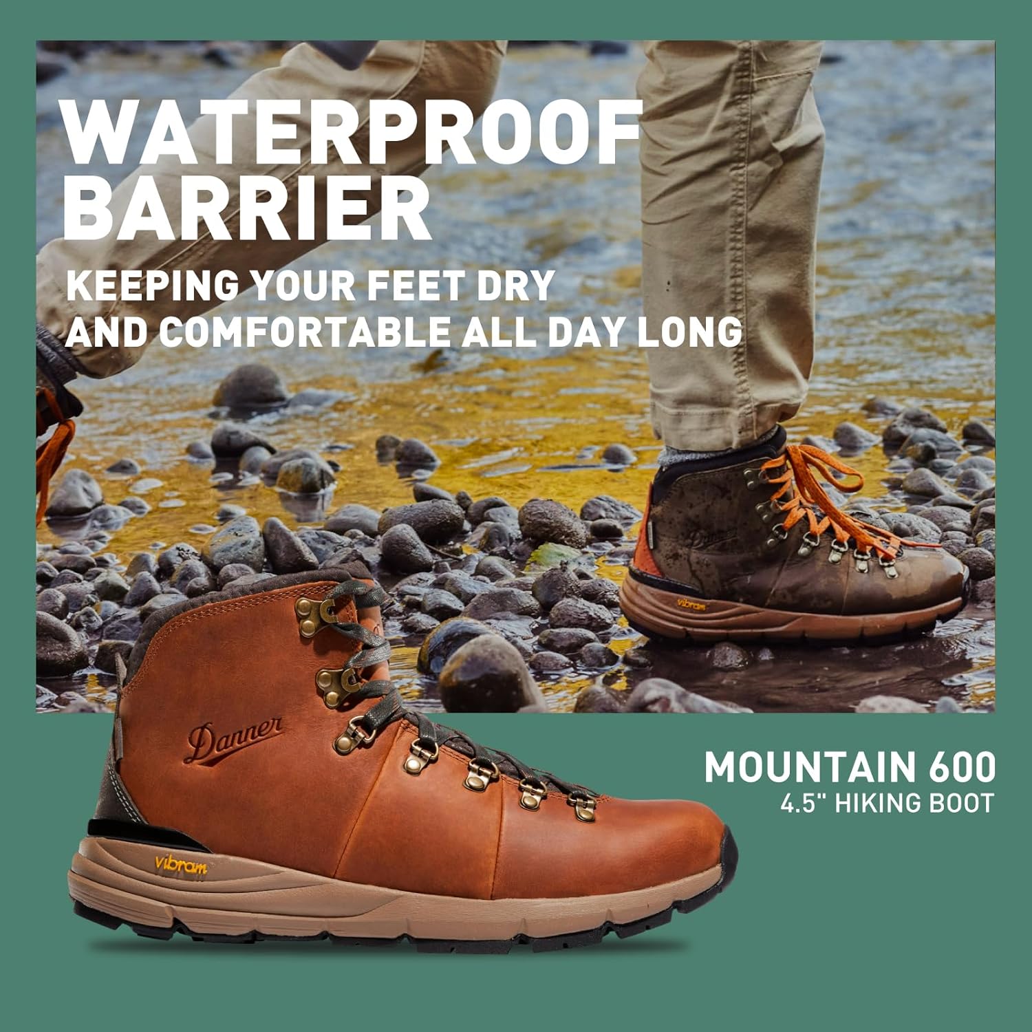 Водонепроницаемые туристические ботинки Danner Mountain 600 для мужчин - легкий, прочный верх, дышащая подкладка, стелька с тройной плотностью и подошва Vibram с отличным сцеплением, коричневый — фото 2