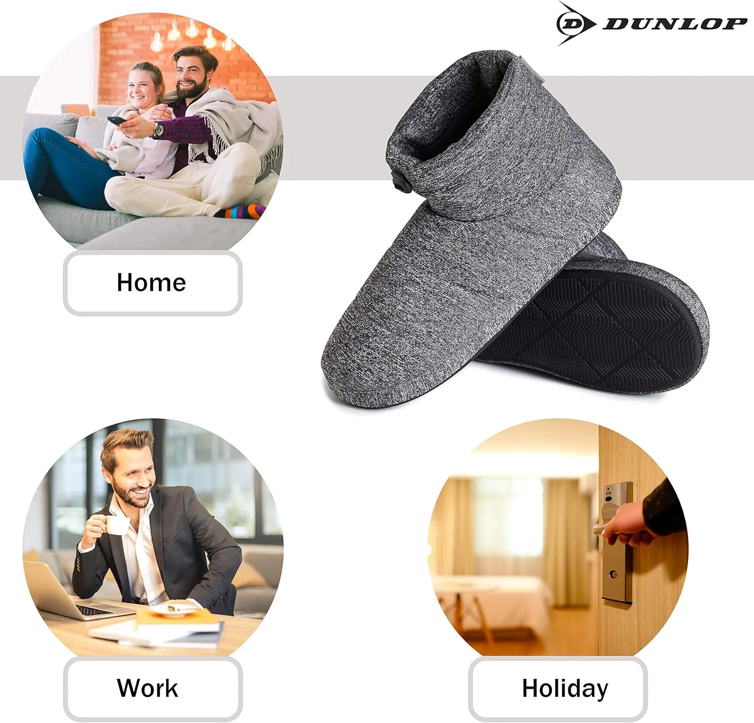 Мужские теплые домашние тапочки Dunlop с эффектом памяти, удобная обувь, серый — фото 4