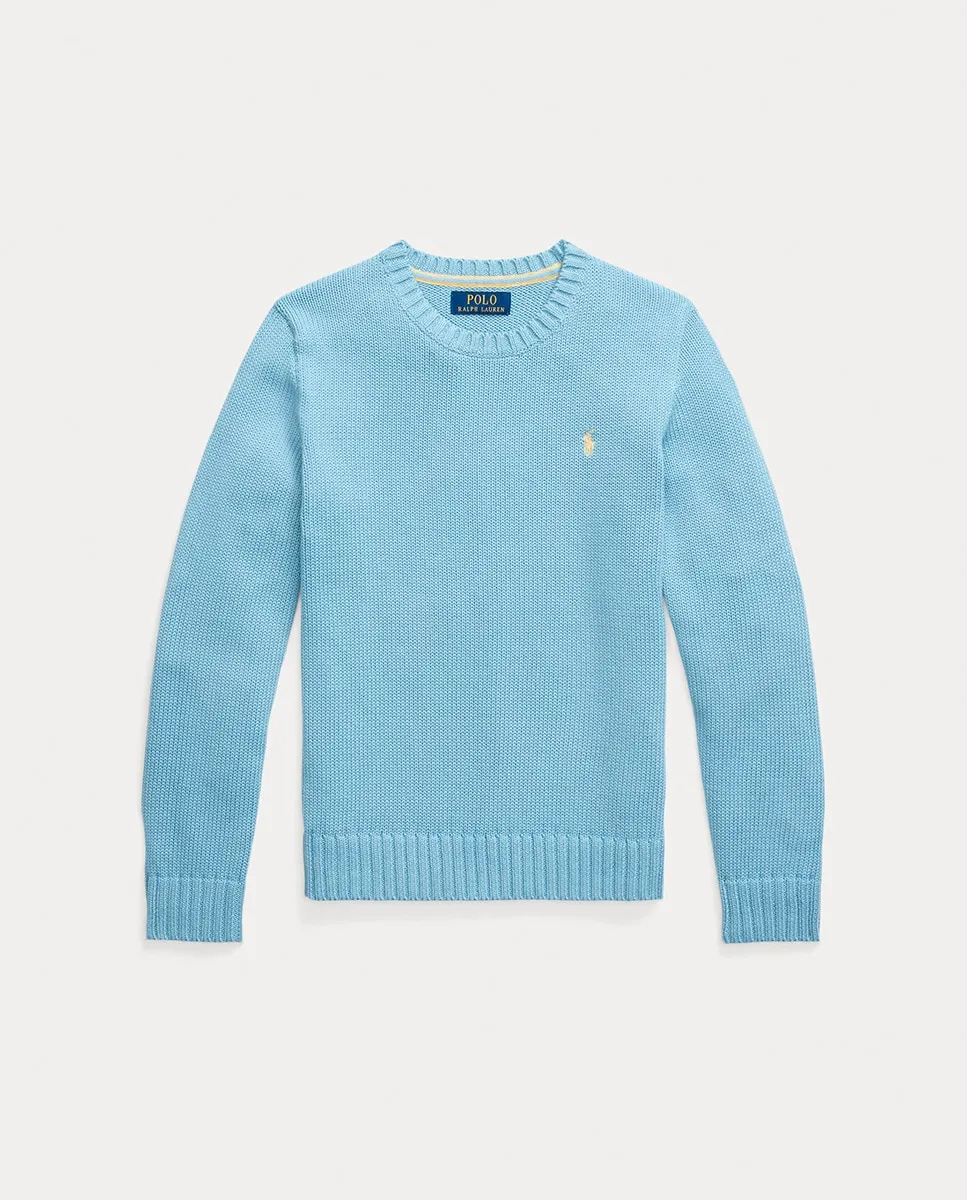 

Хлопковый свитер для мальчика с круглым вырезом Polo Ralph Lauren, светло-голубой