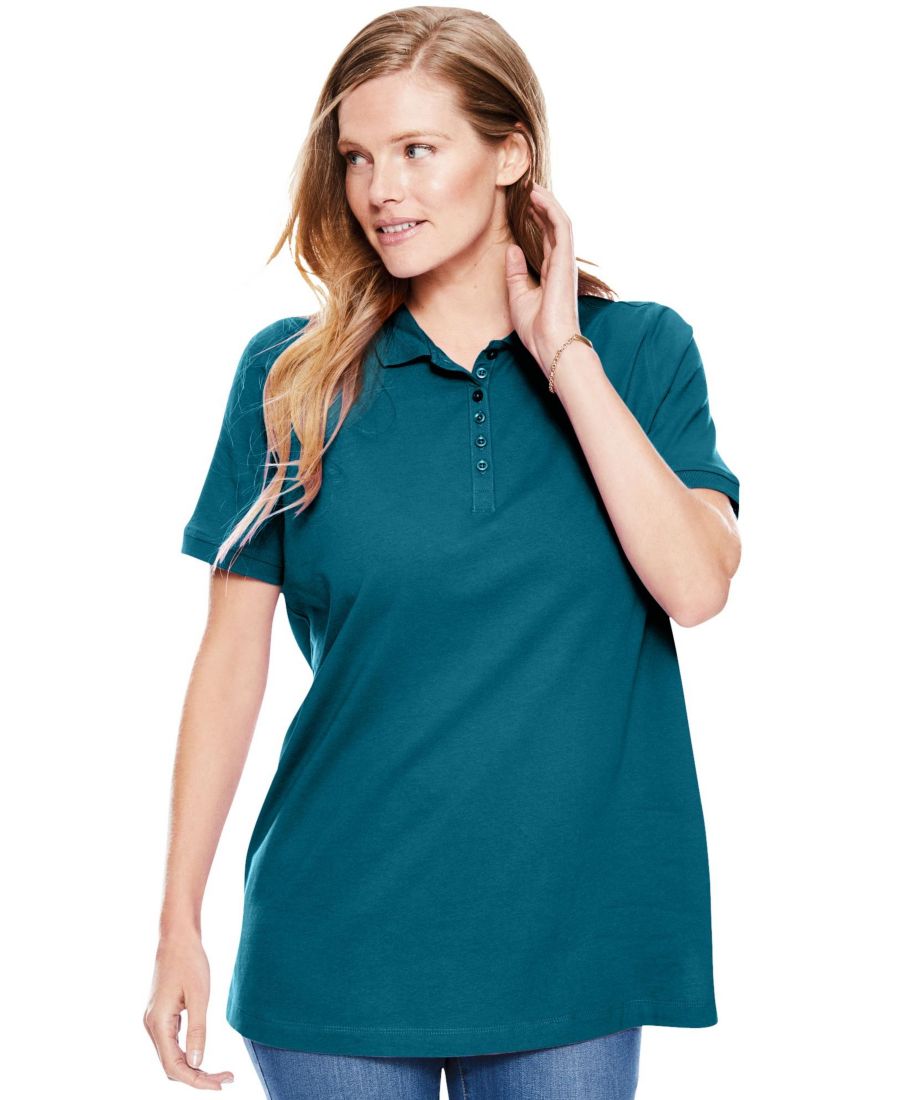 

Женская поло-рубашка больших размеров с коротким рукавом Woman Within, Deep teal