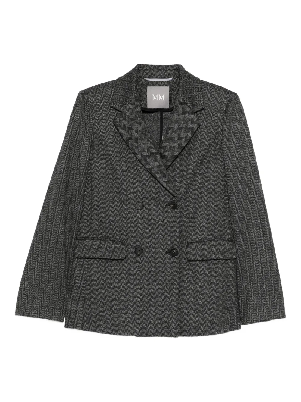 

Двубортный жакет с елочным узором MAX MARA, серый