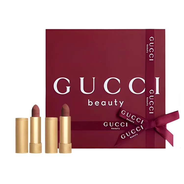 GUCCI Набор помад Gold Tube Celebrity Two Tone, 3.5 г + 3.5 г, подарок на день рождения, Velvet Lipstick #208+Velvet Lipstick #217