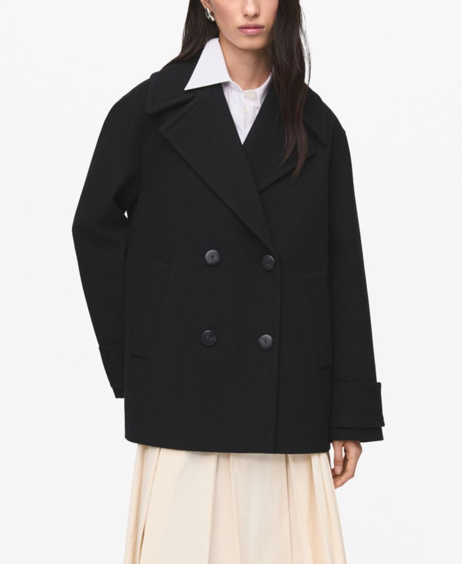 

Женское двубортное пальто из шерстяной смеси MANGO, Black