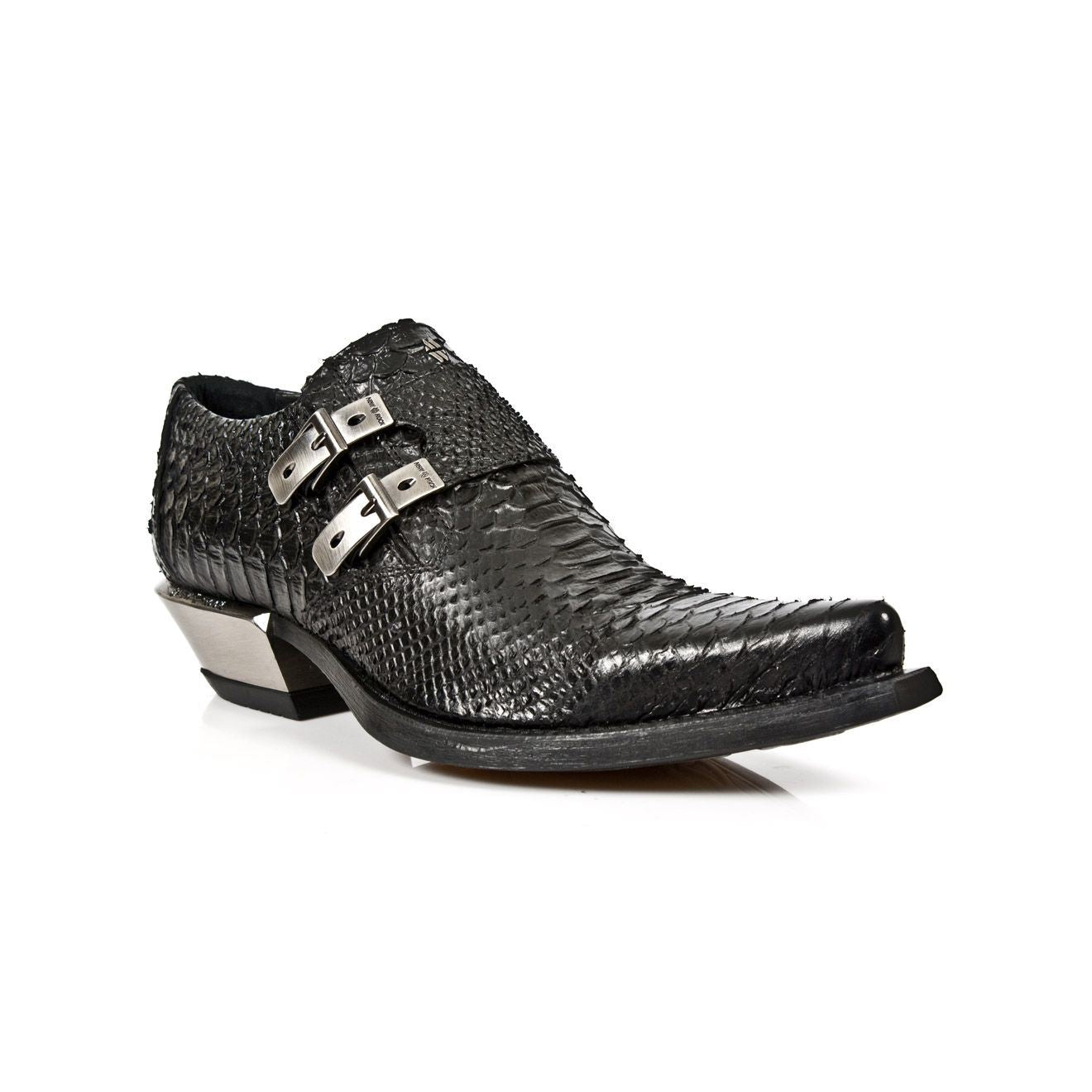 

Новые ботинки New Rock Embossed Python Black Leather Buckled Shoes-7934-S2